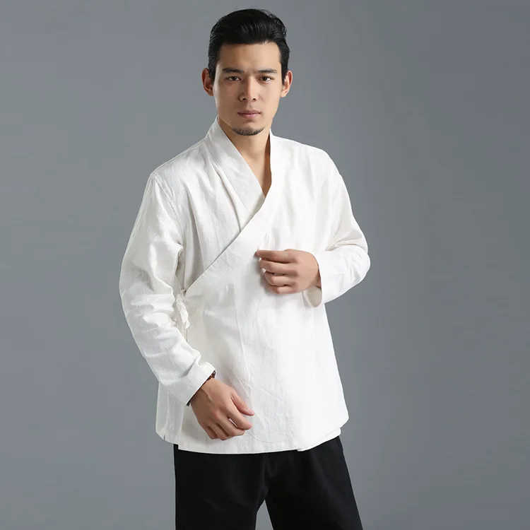 Новый китайский мужчин кунг-фу рубашка Ретро этнические китайцы Вин Чун форма одежды чистое белье, костюм рубашка топы Свободная туника мужской