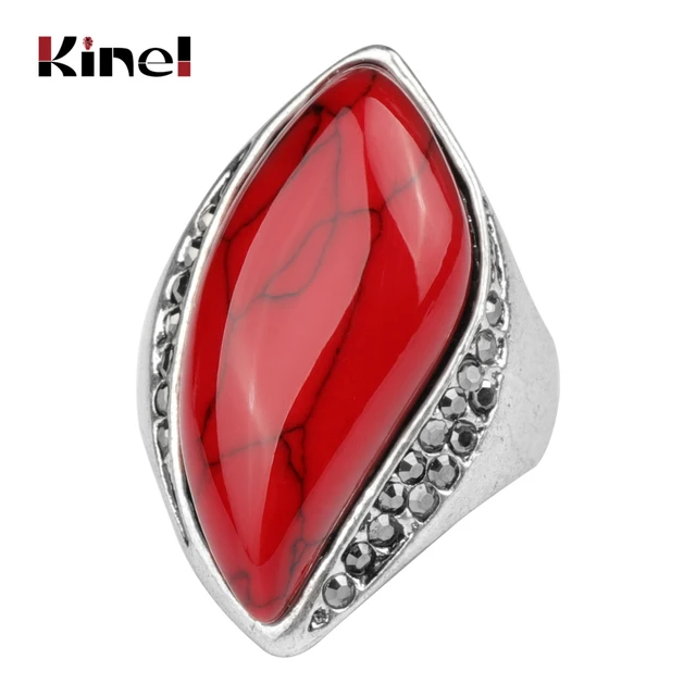 Kinel Unique Natural Stone Rings For Women Vintage Look Antique Silver Plated 3 Colors Fashion Jewelry Wholesale