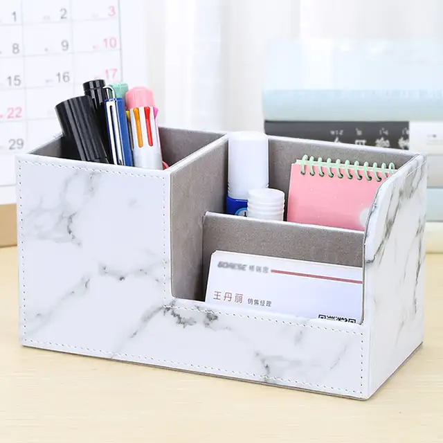 New Marble Small Pen Holder Pencil Box Pu Leather Desk Organizer Pencil Box Pu Leather Desk Organizer