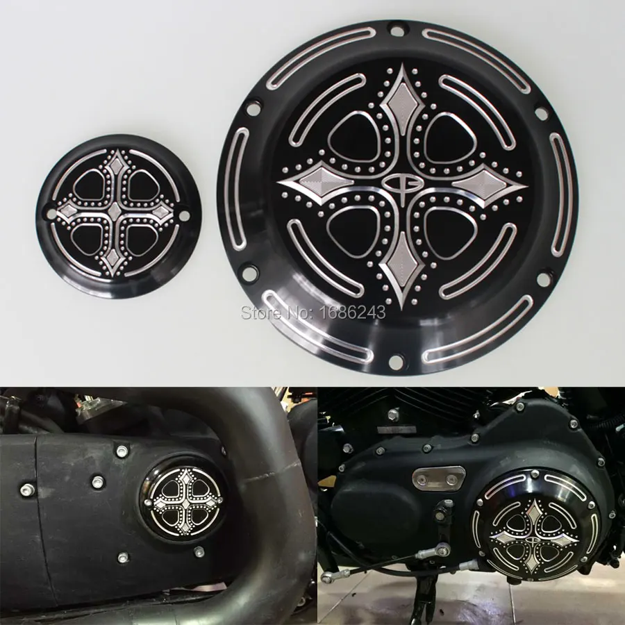 Black CNC Darkside Cross Derby Timing Timer Cover For 2004 2015 Harley