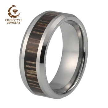 

8MM Tungsten Wood Ring Wedding Band For Men Woman With Brown Zebra Wood Inlay Comfort Fit