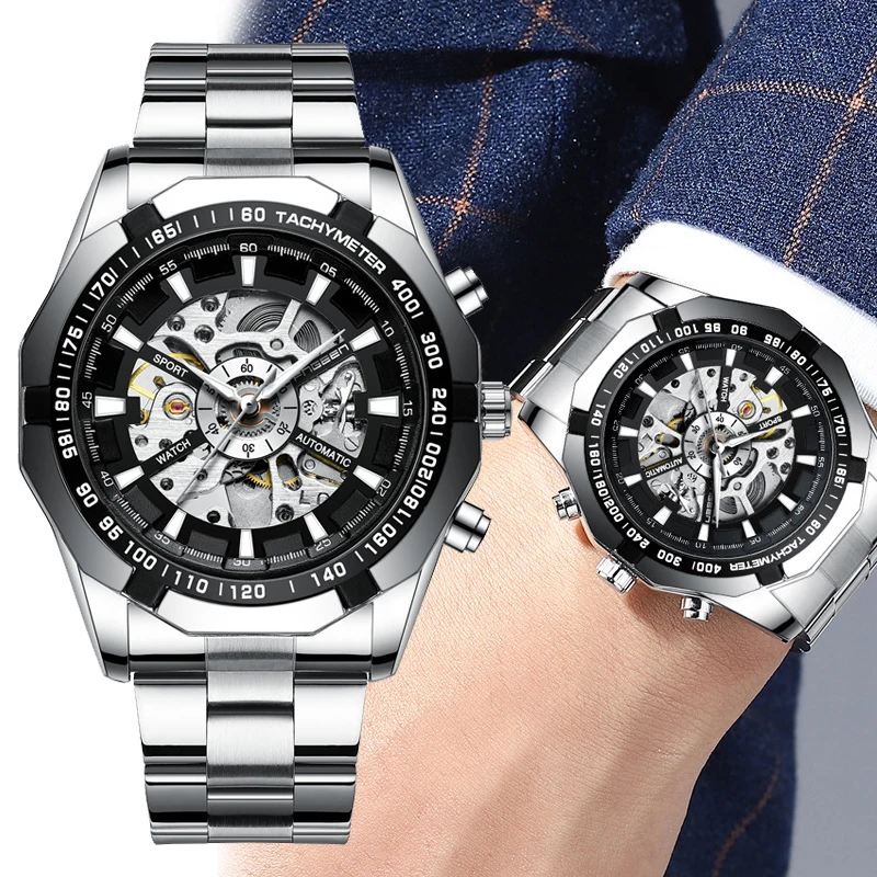 

Man Mechanical Watch Skeleton Dial Tourbillon Men's Watch Automatic Self Wind Male Clock Military Waterproof Watches for Men