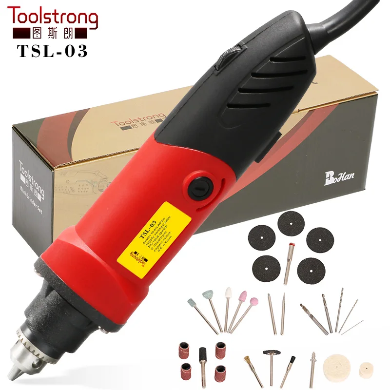 Toolstrong, Электрический мини-шлифовальный станок Dremel, инструмент 0,6~ 6,5 мм, патрон с переменной скоростью, вращающийся инструмент, DIY, многофункциональные электроинструменты, TSL-03