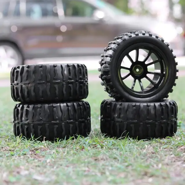 Best Price 4pcs 1/10 Rubber Truck Tyre RC Car Universal Vehicle Model Tyres Square Stripe For Hsp Redcat Traxxas Tamiya Hpi AXIAL 