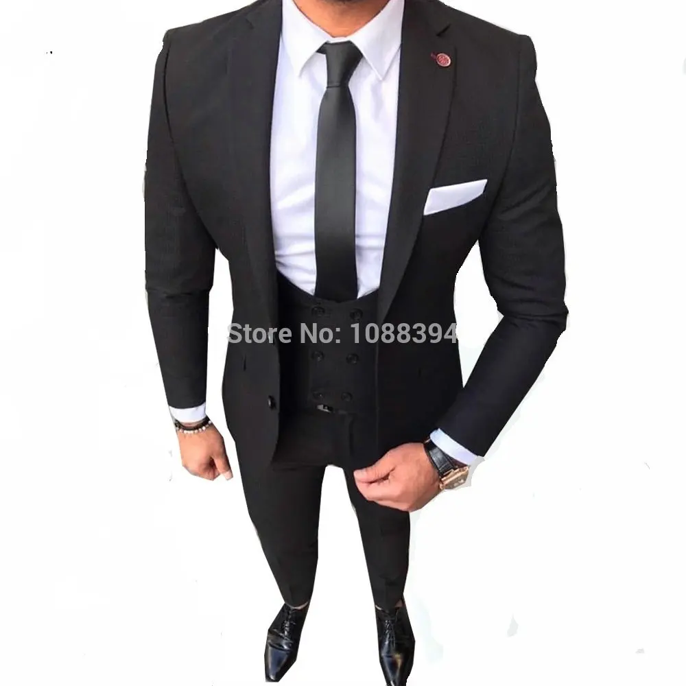 Розовые с черными костюмы с лацканами для мужчин на заказ Terno Тонкий Жених на заказ 3 шт свадебный мужской костюм мужской пиджак+ брюки+ жилет+ бант - Цвет: as picture