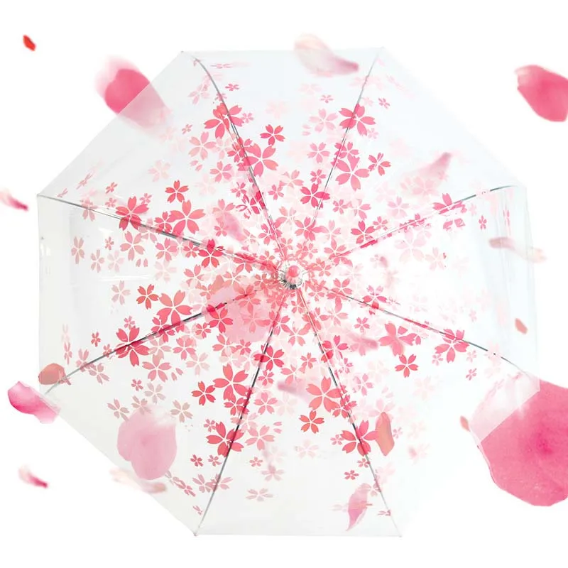 Fashion creative long handle umbrella transparent cherry custom plastic printing semi-automatic folding | Дом и сад
