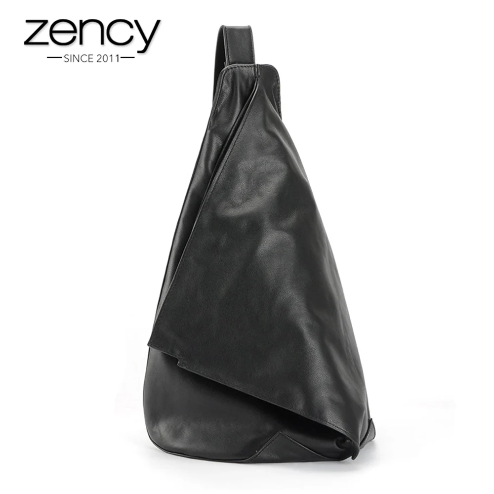 

Zency Irregular Men Women Backpack 100% Genuine Leather Unisex Daily Holiday Knapsack Fashion Black Simple Schoolbag For Girls