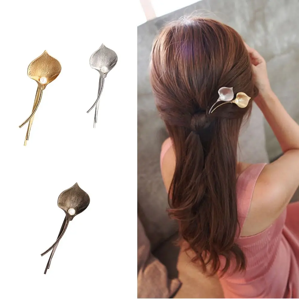 

New Metal Leaf hairpin for Hair Clips Girls barrettes Pearl Hairpin Hair Accessories For women Three Colors