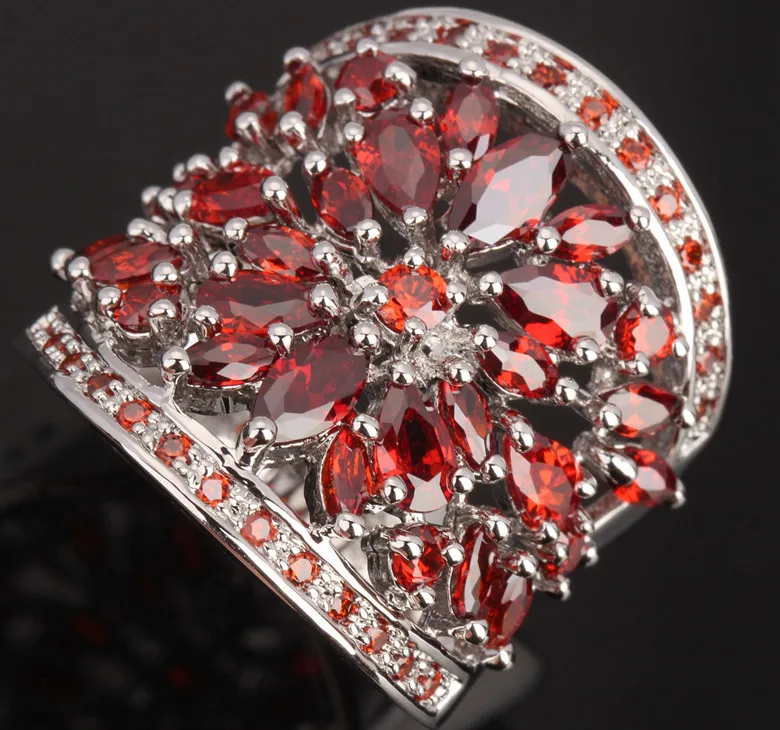 

Freeshipping Crown Red Garnet White Jewelry Party Occasion 925 Sterling Silver Jewelrys Ring Size 6 / 7 / 8 / 9 S0668