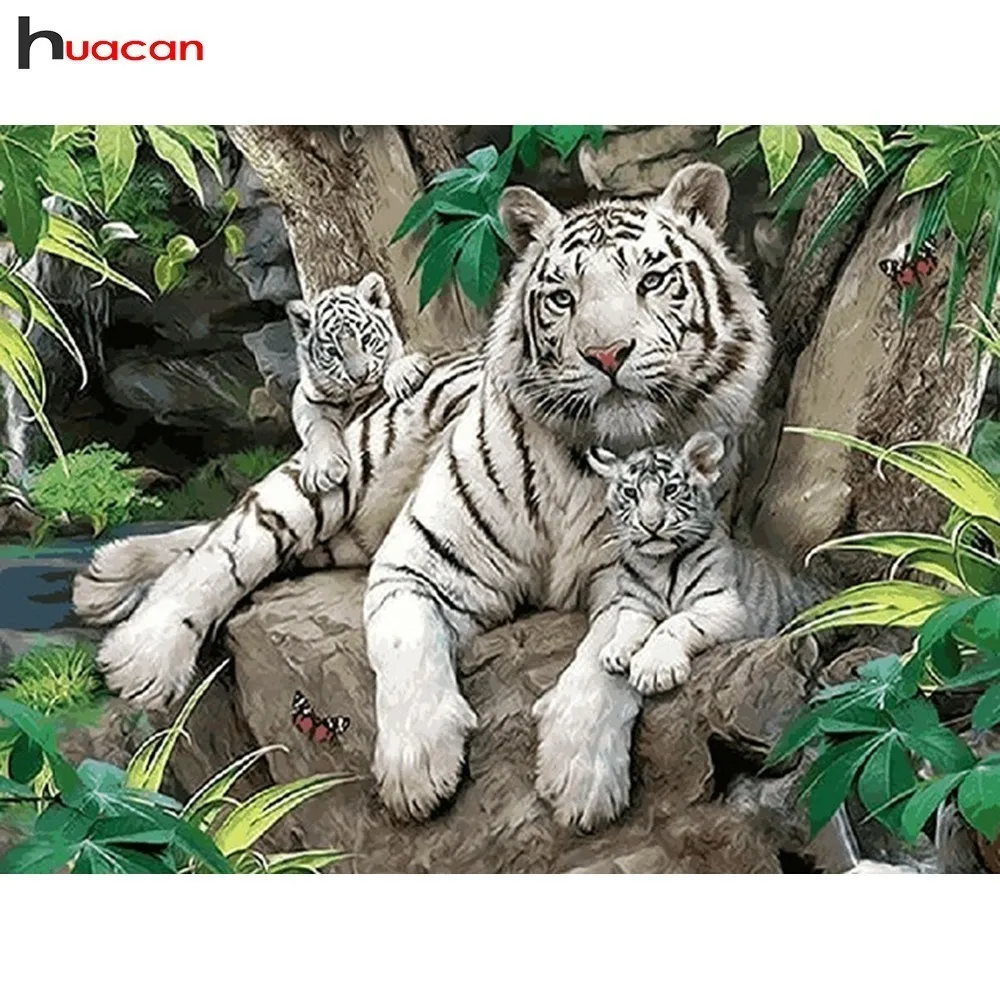 

HUACAN Diamond Embroidery Animals DIY Mosaic Paintng Full Drill Resin Garden Decoration 5D Diamond Painting Bengal White Tiger