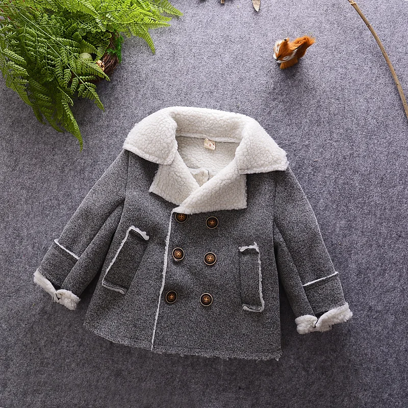 toddler baby boy wool coat sheep velvet turn down England style jackets