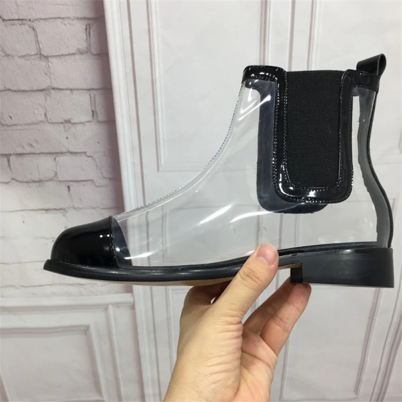 

Women Ankle Boots 2018 Chic PVC Chelsea Boots Women Round Toe Clear Transparent Shoes Woman Fashion Ankle Boots Shoes Woman 40