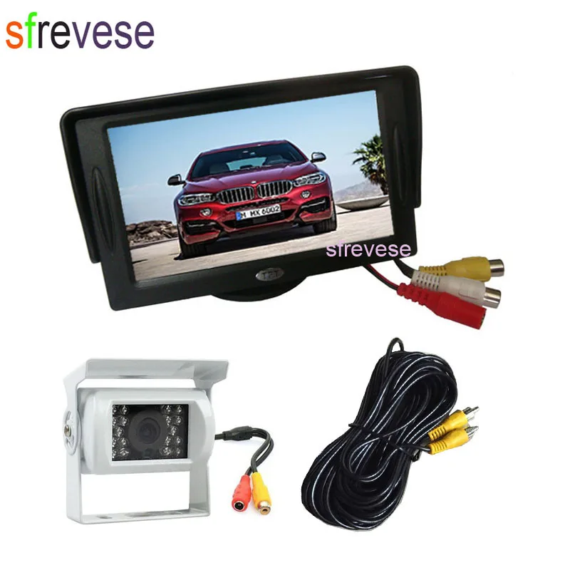 

White 18 LED IR Night Vision CCD Reverse Parking Backup Camera + 4.3" LCD Monitor Car Rear View Kit 10 Cable