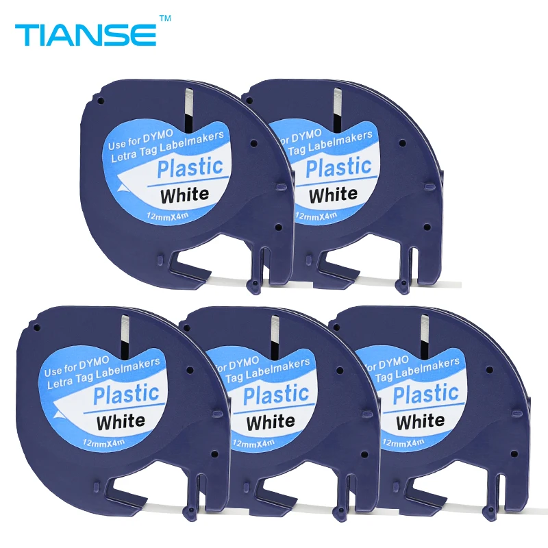 

TIANSE 10 pcs/lot High quality Dymo 91201 plastic LT label tape 12mm black on white for dymo LetraTAG XR, LetraTAG QX50 /LT-100
