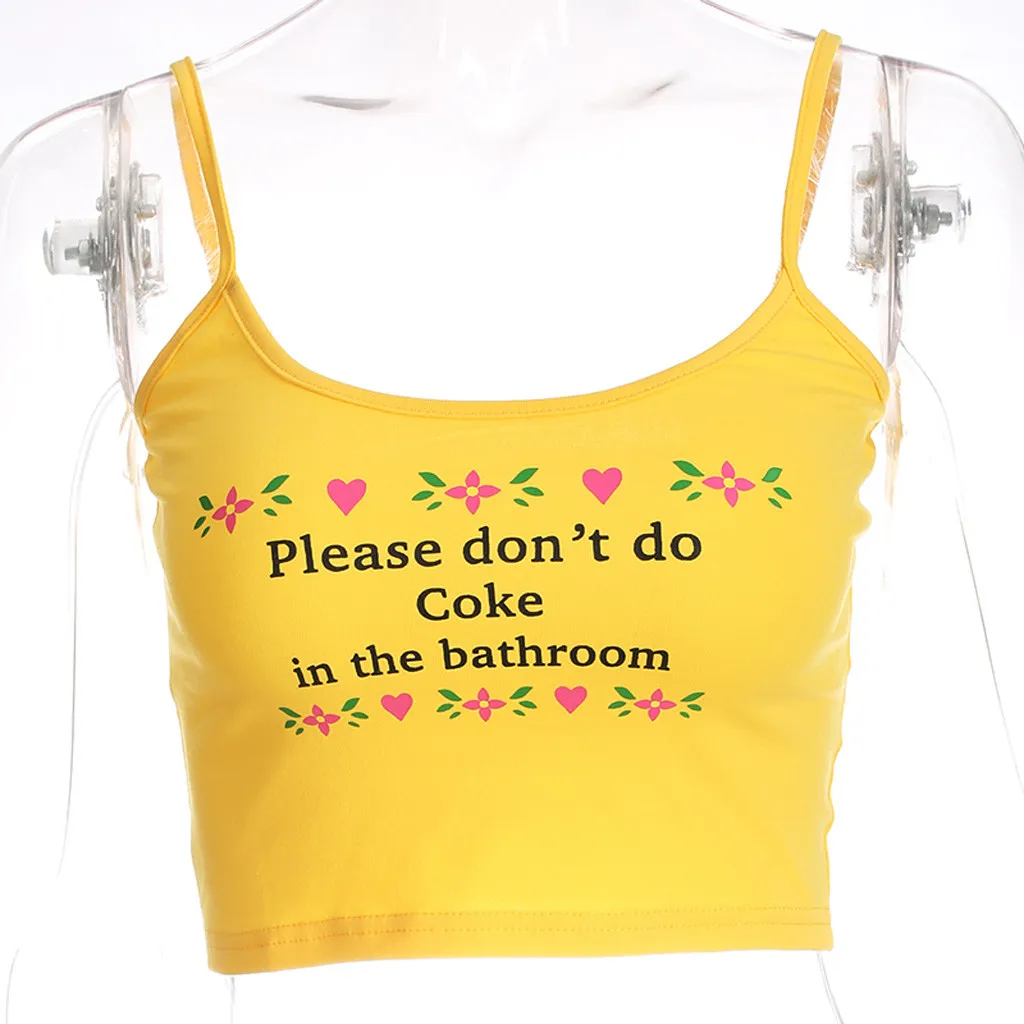 

SAGACE Off Shoulder Slash neck Vest Please don't do coke in the bathroom cropTank Tops Letter Print Vest Camisole Summer Ladies