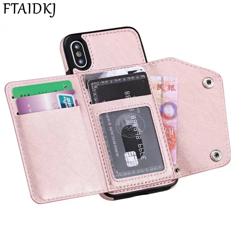 

FTAIDKJ Wallet Flip Case For iPhone XR 7 6 6S 8 Plus XS Max Card Pocket Cover For Samsung S8 S9 S10 Plus Note 8 9 S7 Edge S10E