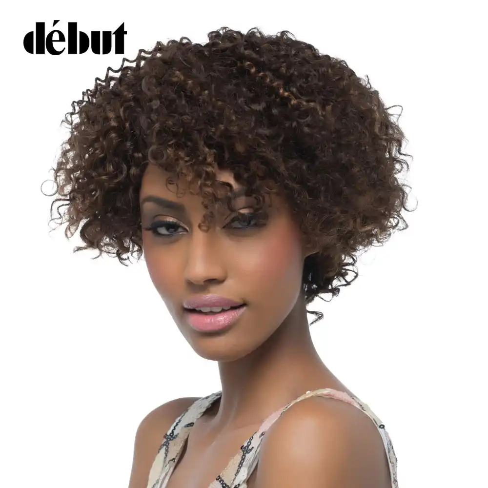 Debut Afro Kinky Curly Colored Human Hair Wigs For Women Cheap