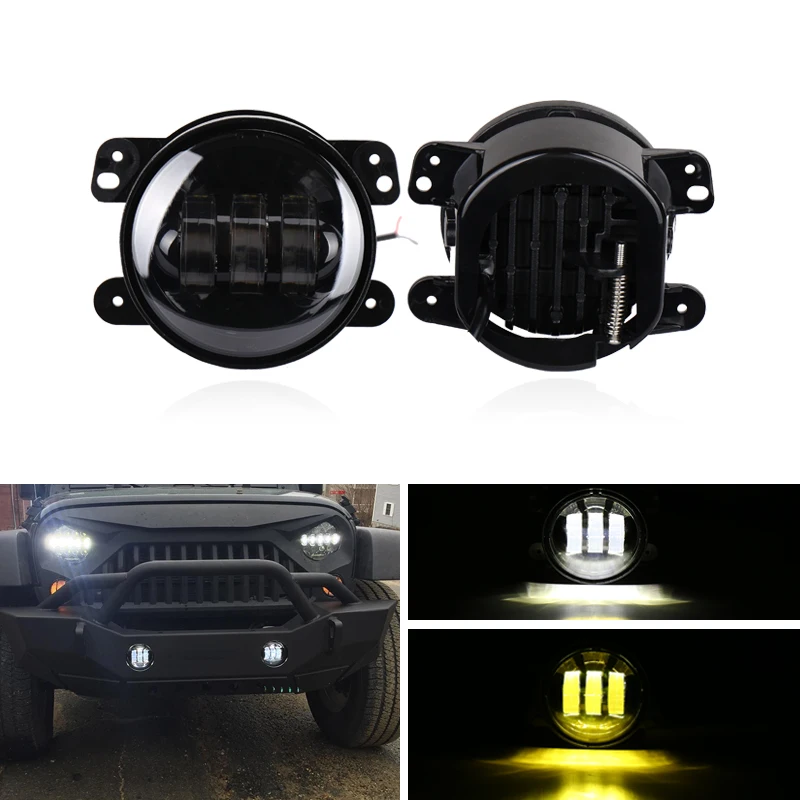 2PCs 4" Inch Amber Yellow White 60W Led Fog Light Assembly Kits For