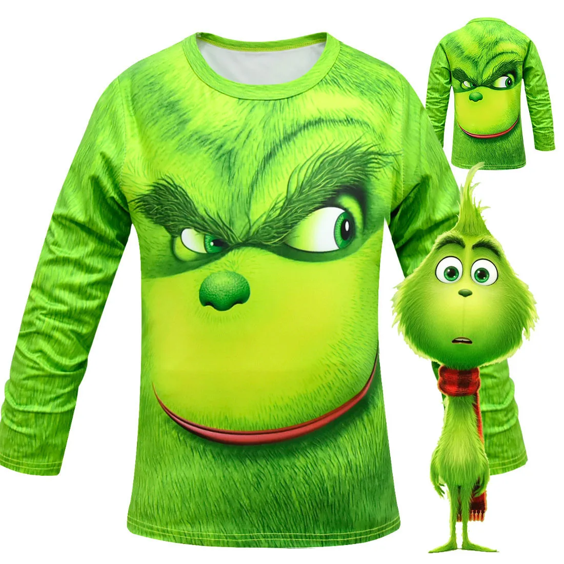 Clothing for Kids Children Base Shirt Tops Mask Green Grinch The Grinch Boys Long Sleeves Tees