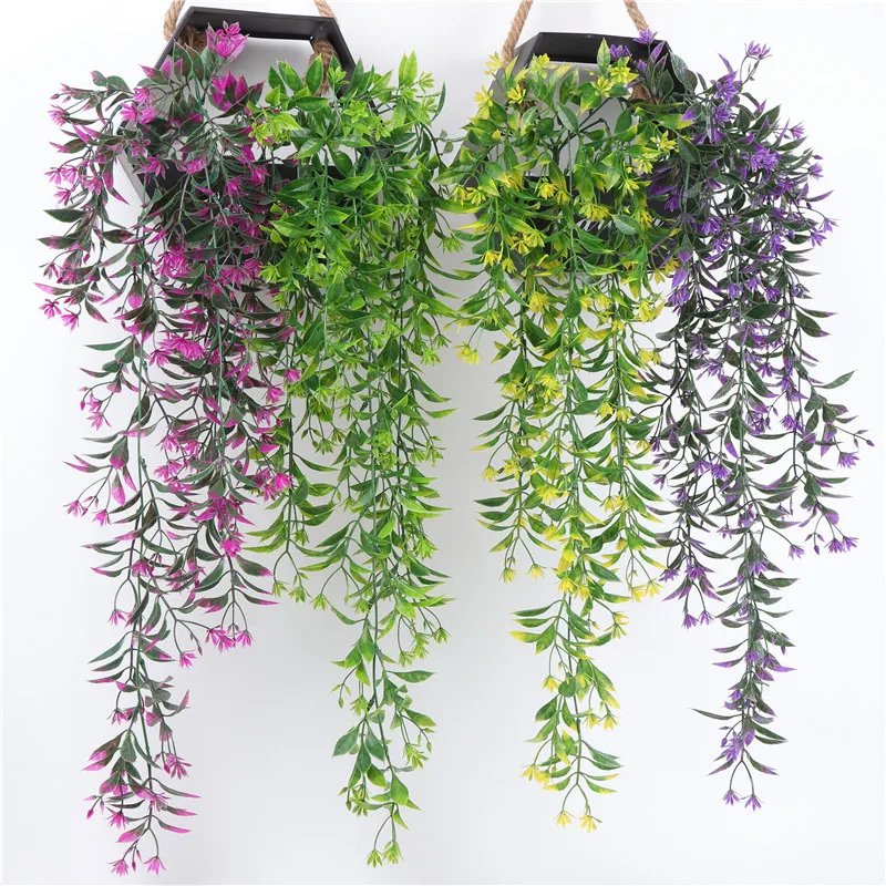 Home Decoration Orange Flower Rattan With Leaves Silk Artificial