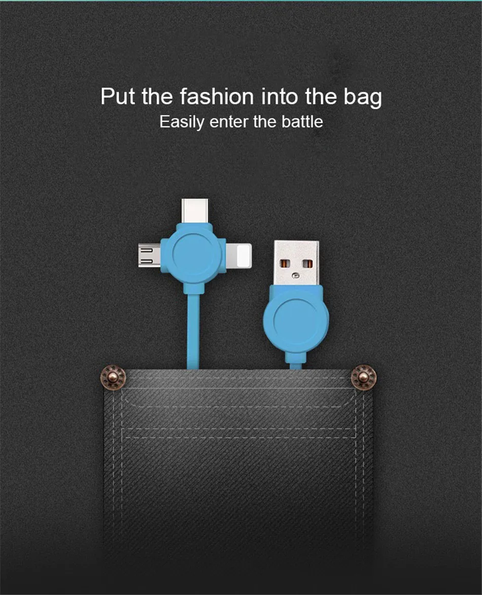 NOHON 3 in 1 USB Cable Type C Lighting Charge Cable For iPhone X 7 8 Plus IOS For Xiaomi Huawei Samsung Fast Charging Cables 1M (3)