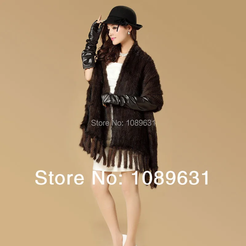 Mink cape fur mink knitted tassel large cape scarf Black mink fur...