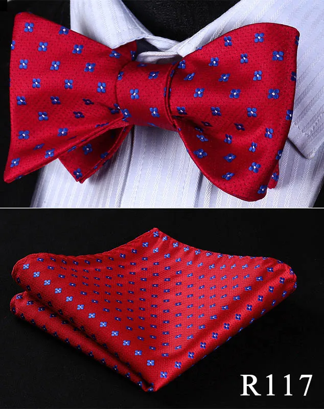 Цветочный Шелковый жаккардовый тканый мужской галстук-бабочка Карманный платок носовой платок костюм набор# RR1 - Цвет: R117