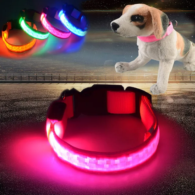 Pet Dog Cat Adjustable LED Light Lattice Safety Collars Flashing Glow