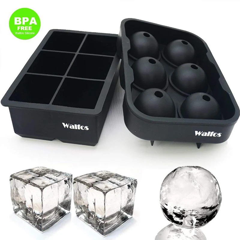 

WALFOS Large Size 6 Cell Ice Ball Mold Silicone Ice Cube Trays Whiskey Ice Ball Maker 6 Silicone Molds Maker For Party Bar