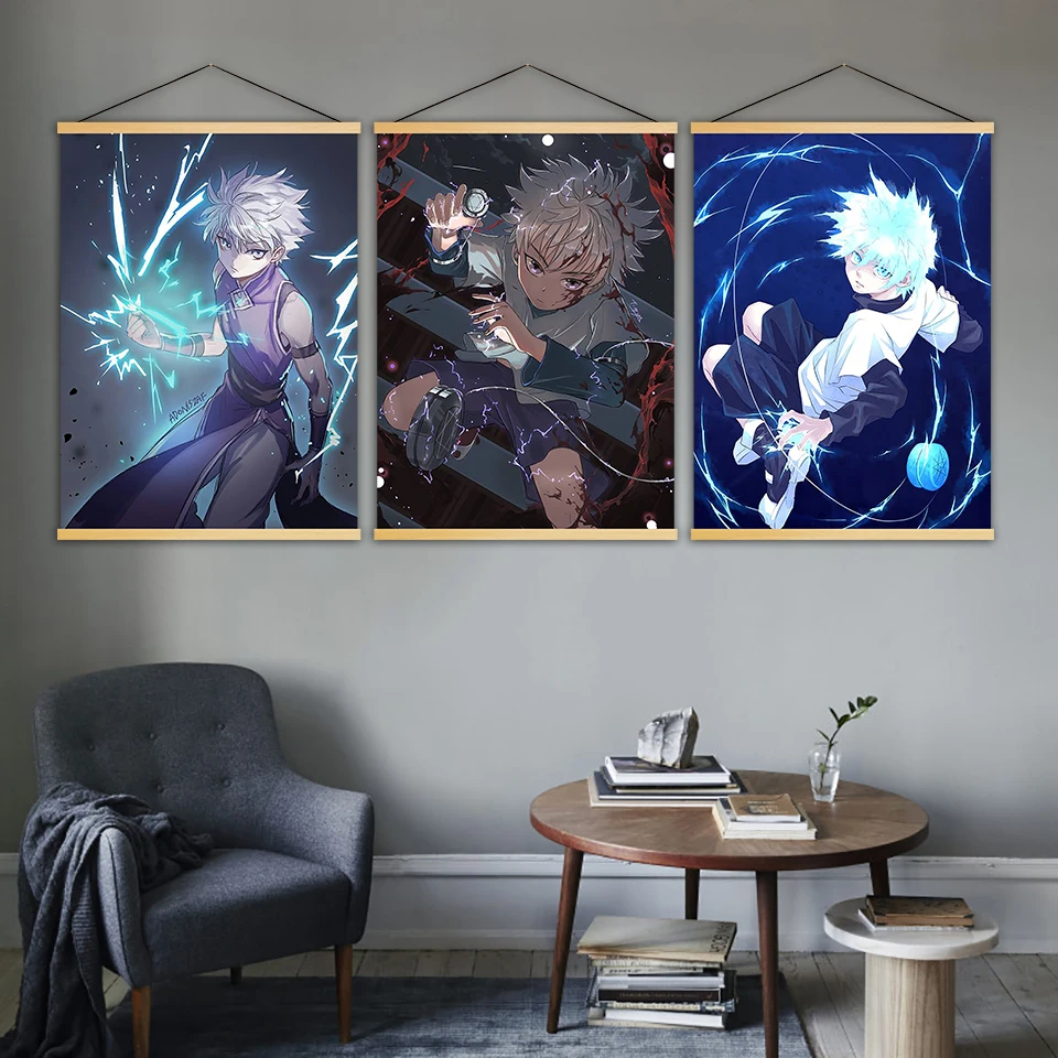 

Print Home Decoration Nordic Canvas Wall Art Killua Hunter X Hunter Anime Pictures Simple Poster Wooden Scroll Hanging Painting
