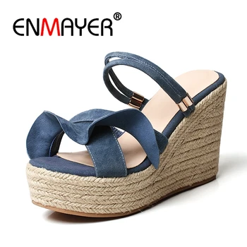 

ENMAYER Kid Suede Basic Lace-Up Wedges Shoes for Women Womens Sandals High Heels Sandals Women Size 34-39 ZYL2633