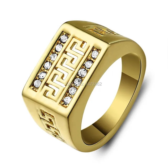 24K Gold Filled Classic Men Ring Rhinestone CZ Dia mond Wedding Ring For Men Engagement Ring