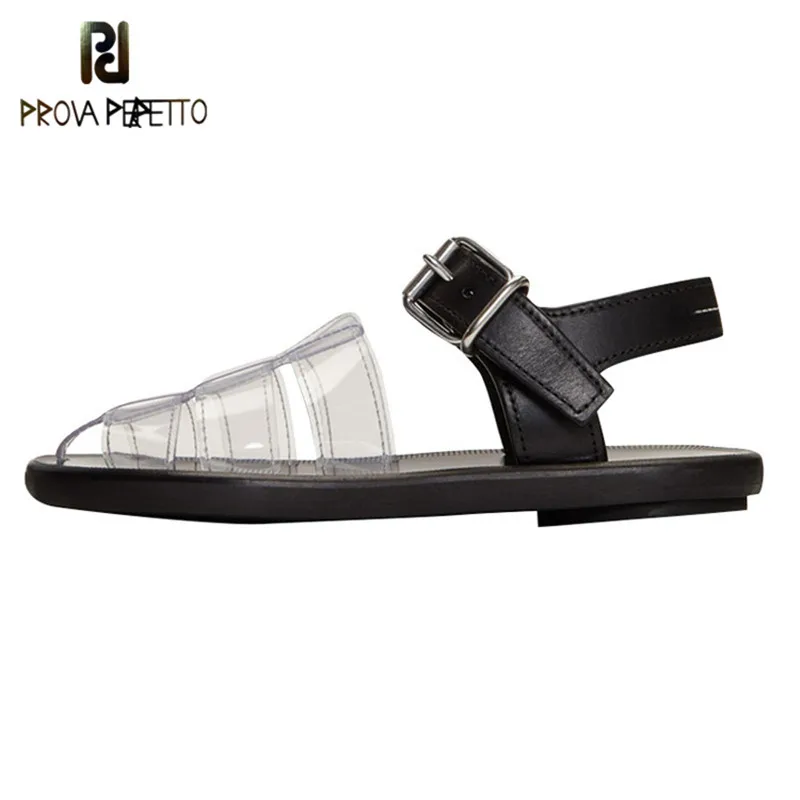

Prova Perfetto Women Sandals Transparent Flat Gladiator Open Toe Clear Shoes Ladies Rome Beach Sandals Women Shoes Zapatos Mujer
