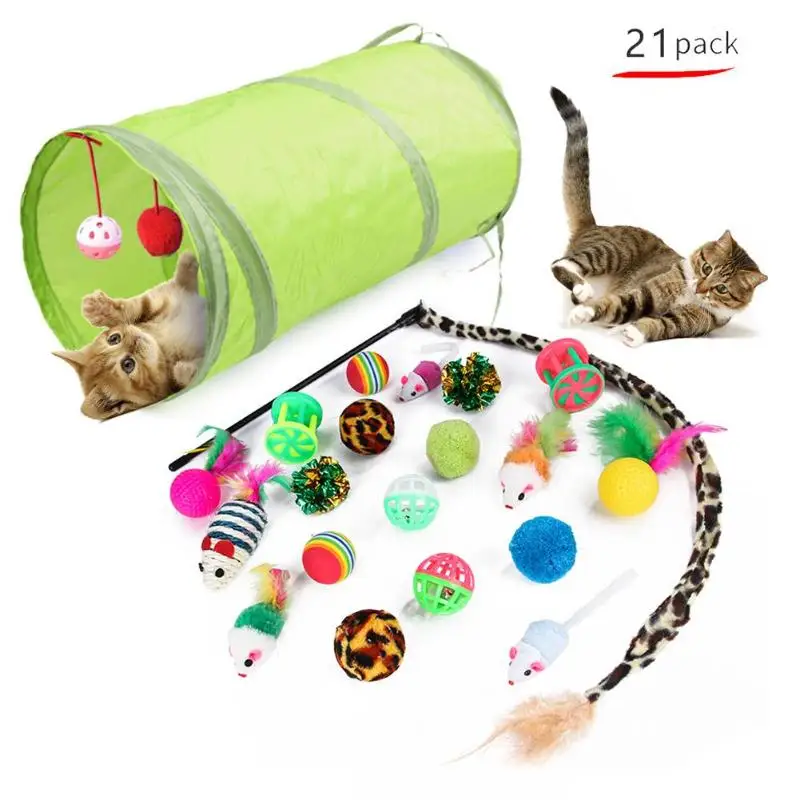 

21pcs/set Funny Pet Cat Tunnel Cats Cave Kitten Stick False Mouse Ball Toys 36#