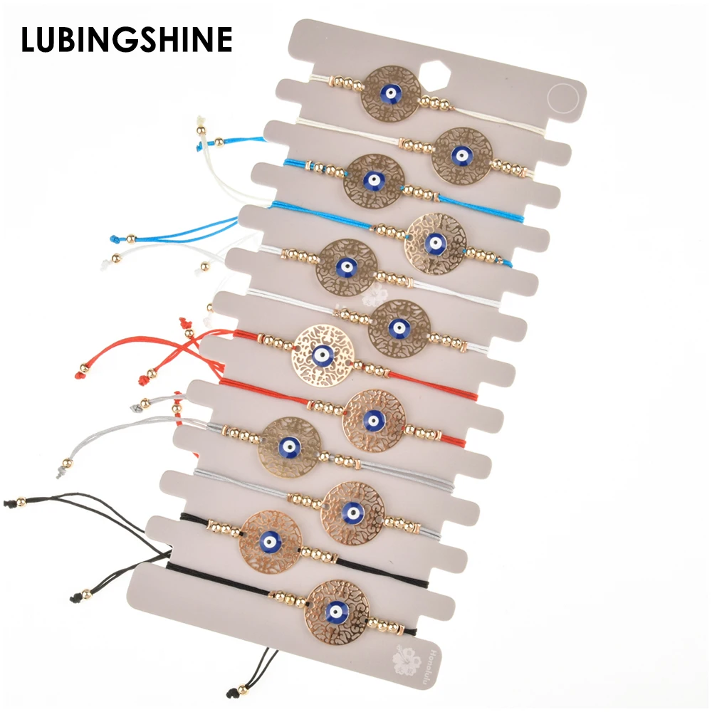 12 шт./компл. ручной работы Тканые веревки цепи браслет набор синий Злой Глаз круглое очарование браслет для женщин Девушка манжеты модные ювелирные изделия
