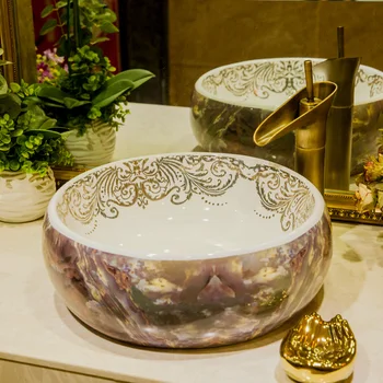 

Chinese Jingdezhen Art Counter Top porcelain ceramic wash basin handmade vessel sinks bathroom basin