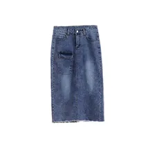 Новинка, 7XL, 8XL, 9XL, осенние джинсовые юбки, тянущаяся джинсовая юбка для женщин, плюс размер, Повседневная Длинная джинсовая юбка миди, одежда с высокой талией