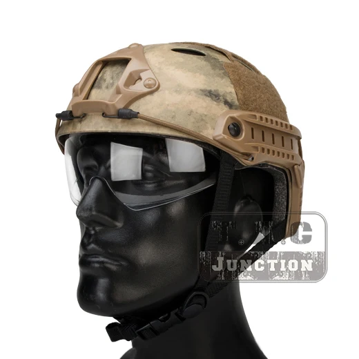 

Emerson Tactical Airsoft Fast Bump PJ Helmet Combat Lightweight Modular OPS Helmet w/ Flip Down Visor + NVG Shroud + Side Rail