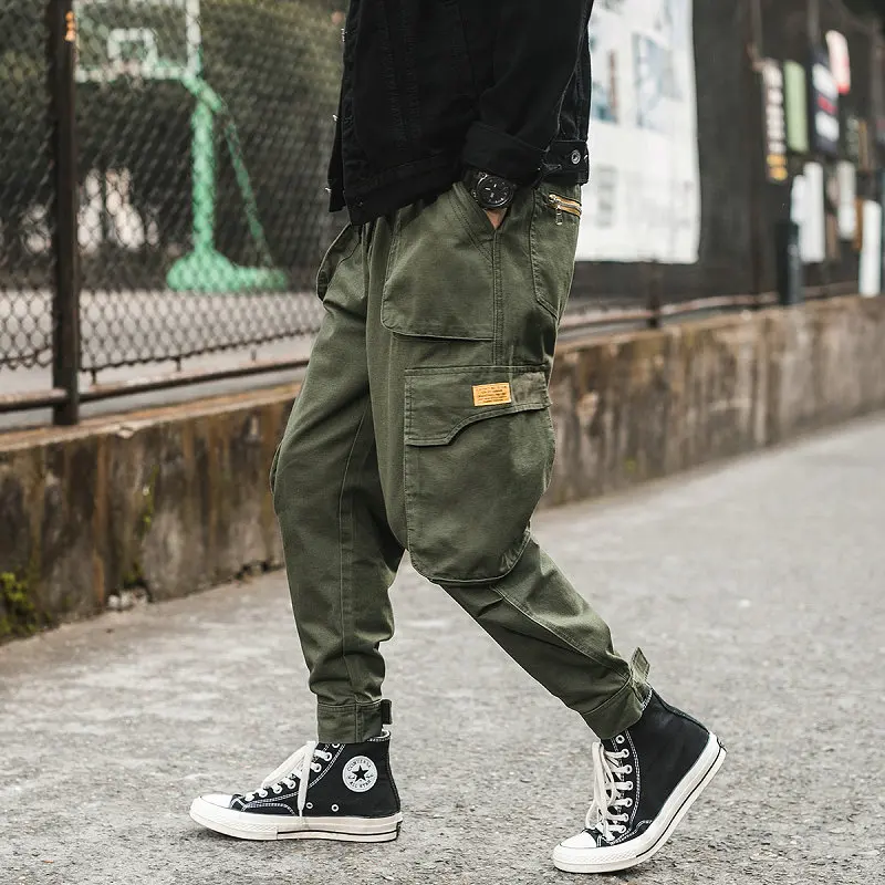 

2019 Spring Streetwear Jogger Pants Men Solid Multi-pocket Cargo Pants Cotton Casual Mens Harem Pants