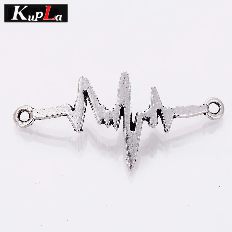 

Vintage Silver Metal Zinc Alloy Electrocardiogram Symbol Jewelry Connectors for Bracelets Material Charms 40pcs 20*43mm C8307