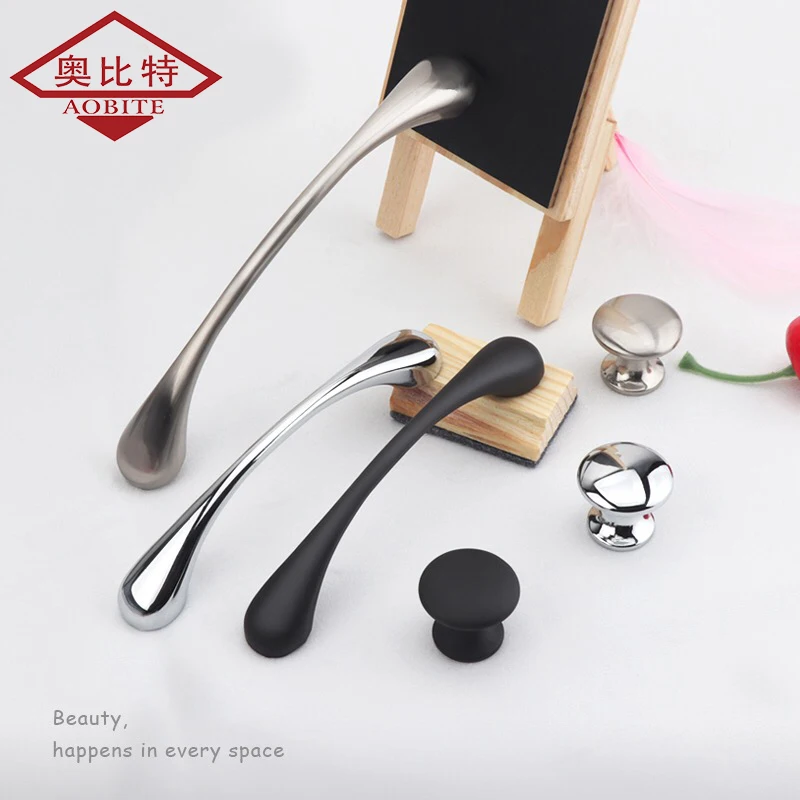 

AOBT Cabinet Drawer Handles Chrome Brushed Matte Black Curve Handle American Wardrobe Pulls Cabinet Small Single Knobs Hardware