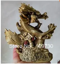 Корабль dh00128 Китайский Коллекция Примитивные бронзовый дракон резные Народная Лаки Статуи