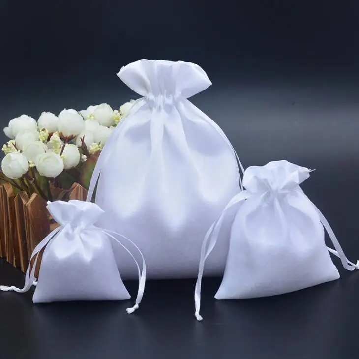 50pcs/lot 7x9, 9x12, 16x20 Cm Black White Satin Pouch Drawstring Bags