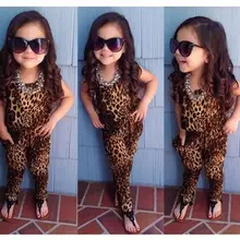 2016 summer new pattern children girl clothes set tide fan leopard print long maxi vestidos boho ukraine party plus size