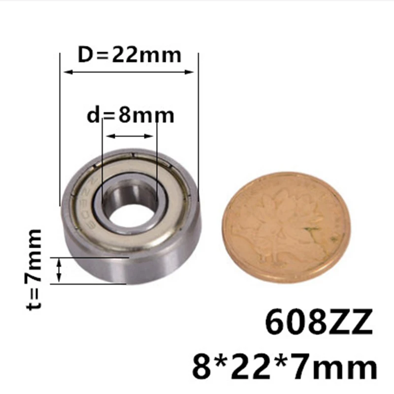 Rodamiento de bolas de ranura profunda-10 piezas 608ZZ Rodamientos de bolas de ranura profunda 8 7 mm para impresora 8 mm 22