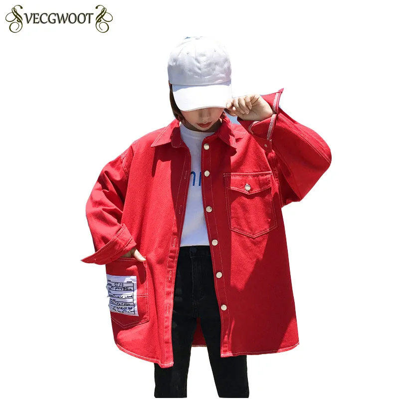 

2 colors Women's casual Jean Coats 2018 spring autumn Women Denim Jacket Red Long Sleeve Loose Female Girls Outwear BF19