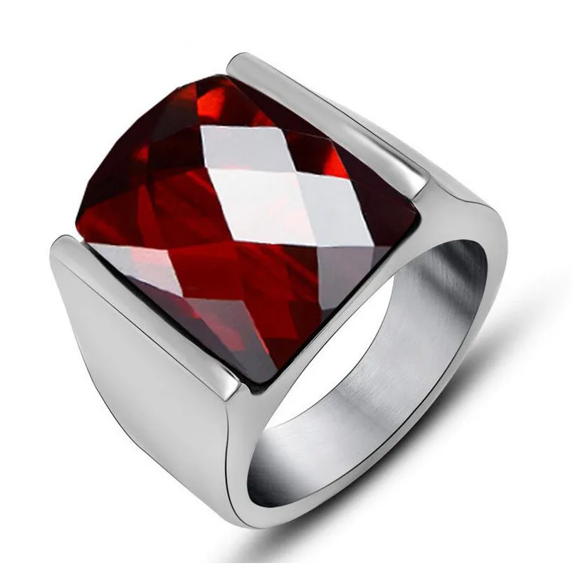 Винтажное высококачественное красное Ювелирное кольцо для мужчин, никогда не выцветает, модное Брендовое большое кристаллическое кольцо из нержавеющей стали, мужские аксессуары