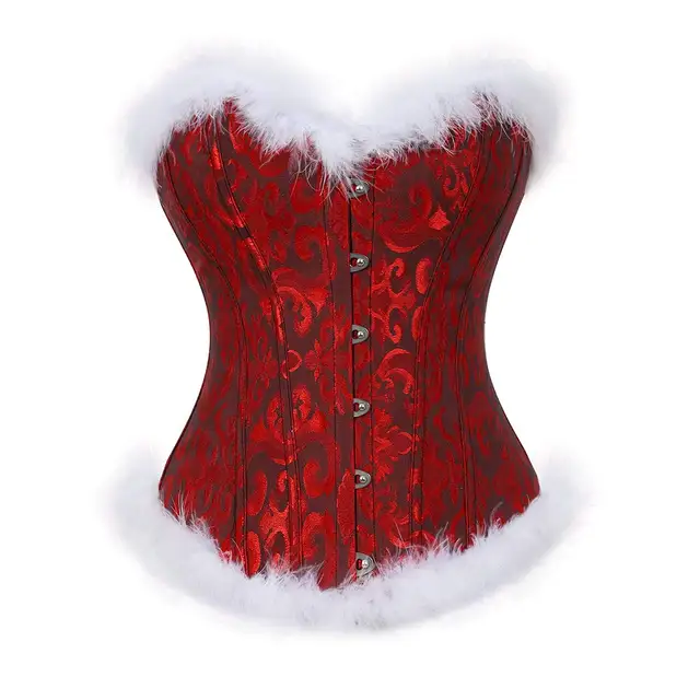 Women's Christmas Santa Costume Sexy Corset Bustier Lingerie Top Corselet Overbust Plus Size
