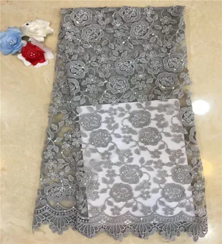 

Embroidered Tulle Lace Fabric, Pearls Lace sequins Fabric For Wedding, African Water soluble Lace Fabric High Quality grey green