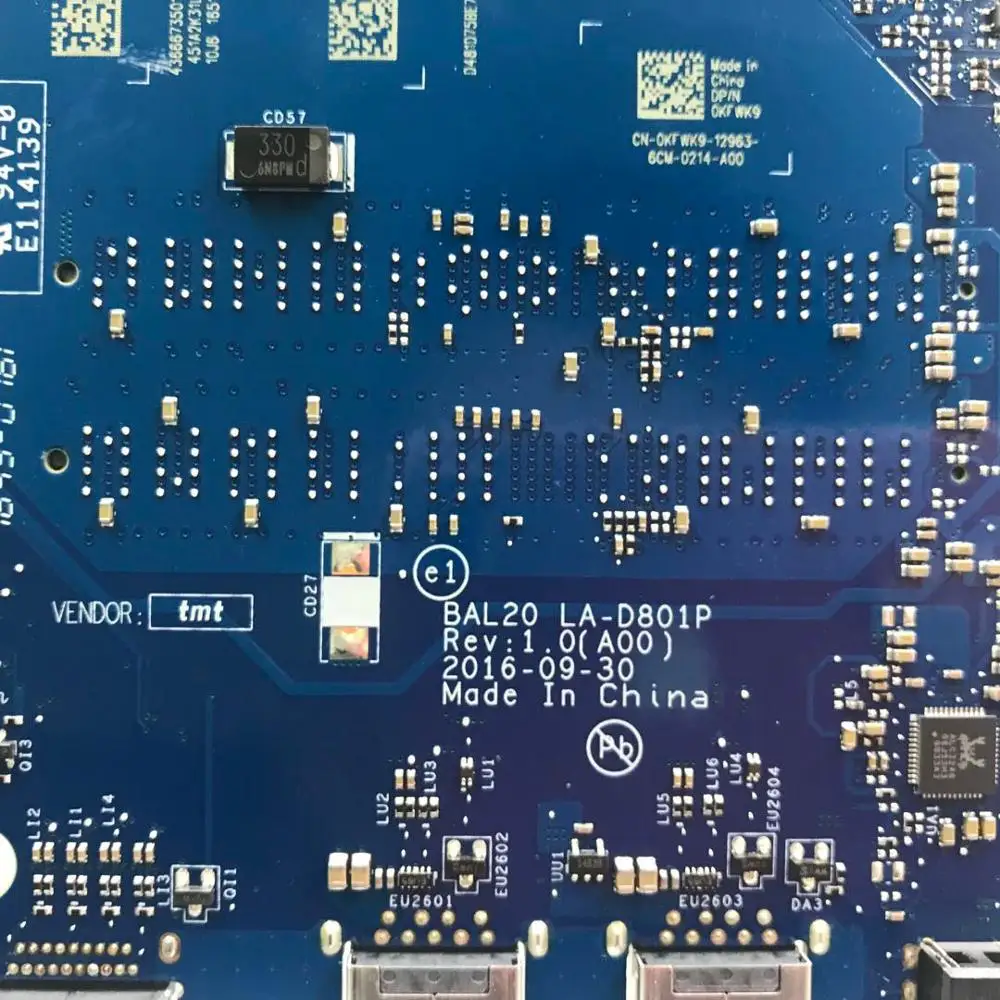 New  KEFU CN-0KFWK9 motherboard FOR Dell Inspiron 5567 5767 Laptop Motherboard BAL20 LA-D801P i7-7500U R